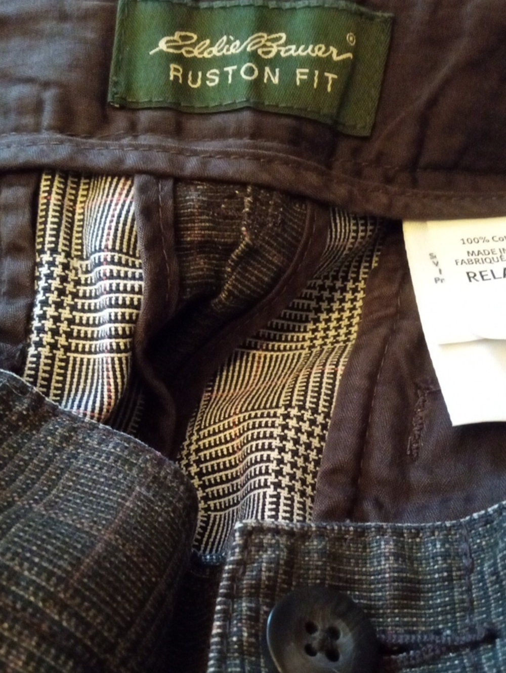 Eddie Bauer Men's Dark Gray Plaid Relaxed Jeans